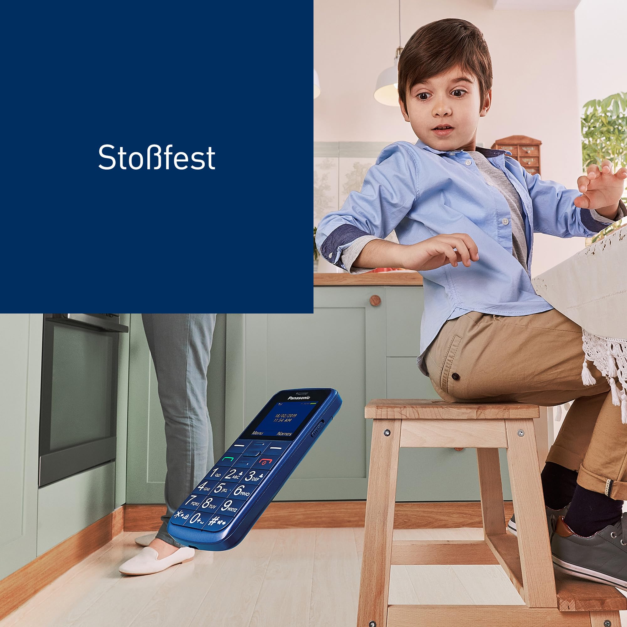 Panasonic KX-TU110EXC, 2G Seniorenhandy ohne vertag (Dual-SIM, Taschenlampenfunktion, große Tasten, Hörgerätekompatibel, SOS-Funktion) Blau