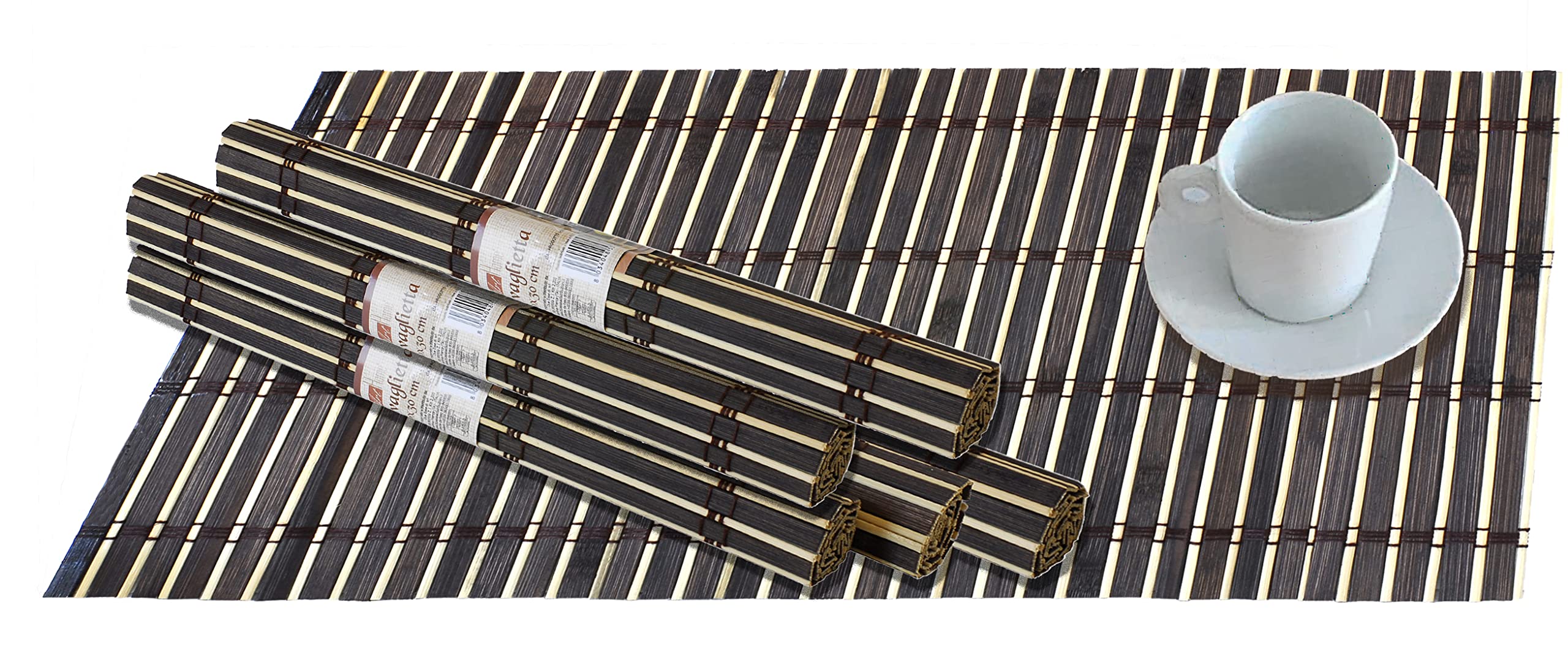 Set of 6 Bamboo Placemats 30 x 40 cm Brown/Beige