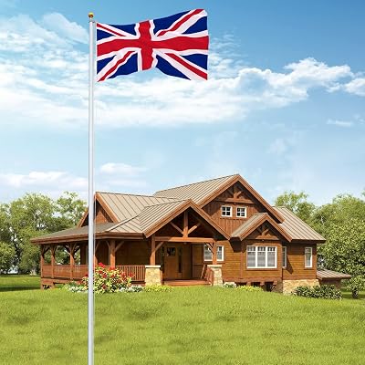 Bonnlo 25ft Upgraded Sectional Aluminum Flagpole UK 3x5 Flag Kit