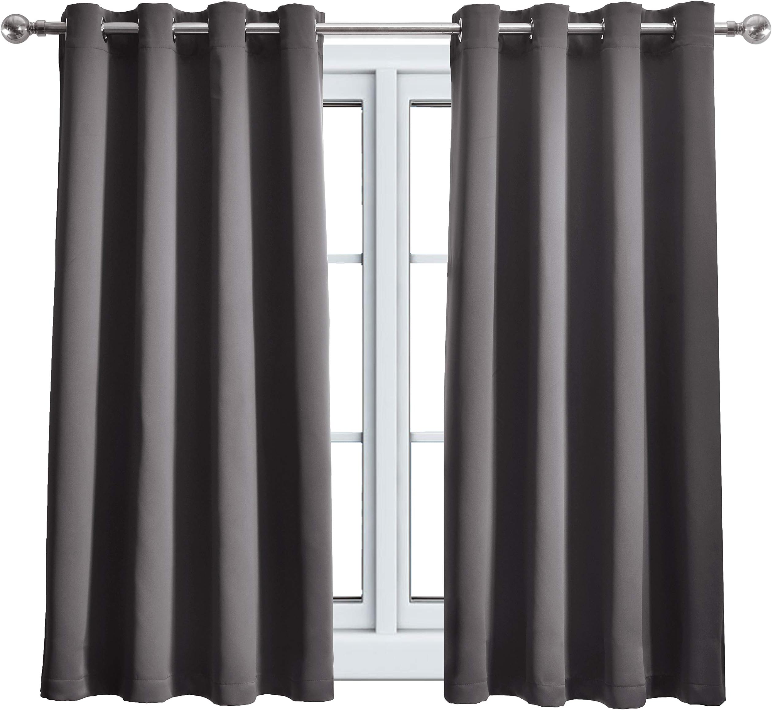 WONTEX Blackout Curtains for Bedroom - Thermal Insulated with Grommet Curtain, 52 x 63 inch, Grey, 2 Panels
