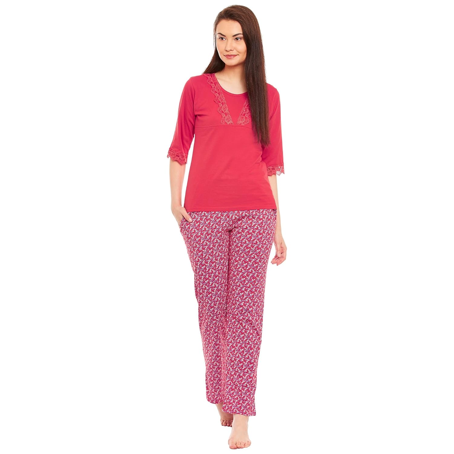 claura cotton printed 3/4 sleeve lower and top pyjama set (night suit set )