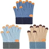 MIG4U Kids Winter Gloves 3 Pairs Warm Fuzzy Gloves, Soft Thermal Mittens for Cold Weather, Unisex Thick Cozy Gloves