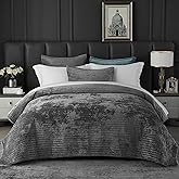 weigelia Velvet Quilts King Size Luxurious Soft Coverlet Striped Bedding Set Gray Quilt Set with 2 Matching Pillowcases, for All Season