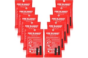 Macarrie 10 Pack 39” x 39” Fire Blanket Emergency for Home Kitchen Safety Suppression Blanket Fiberglass Fireproof Survival for Car Office (Red)