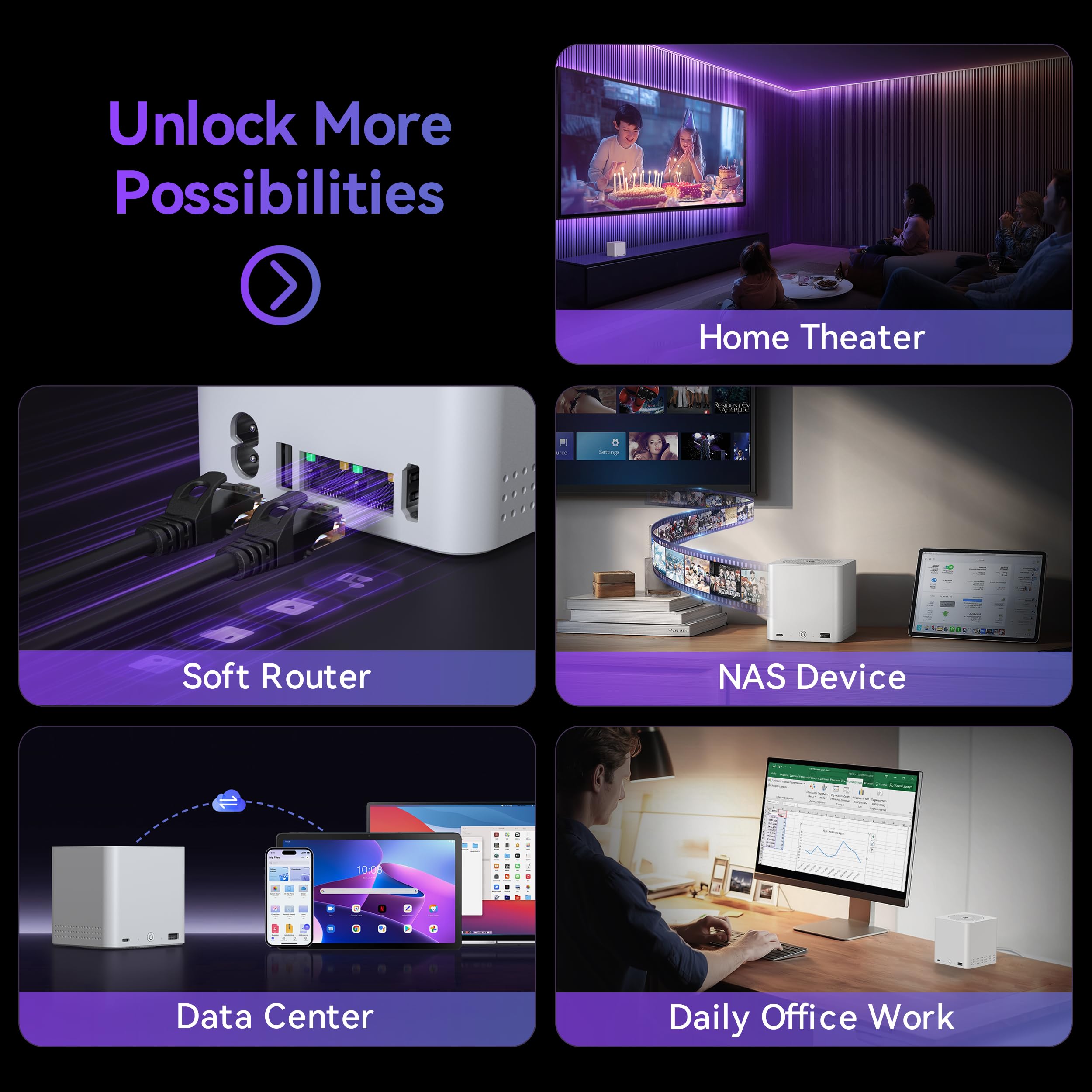 Beelink Me Mini, Mini PC NAS, CPU Intel N95, LPDDR5 de 12 GB, SSD PCIe de 1 TB, 6 ranuras para SSD PCIe3.0 M.2 (MÁX. 24 TB), LAN dual 2.5G/WiFi6/BT5.2/USB3.2/HDMI, HTPC, nube privada, enrutador suave, solución de almacenamiento