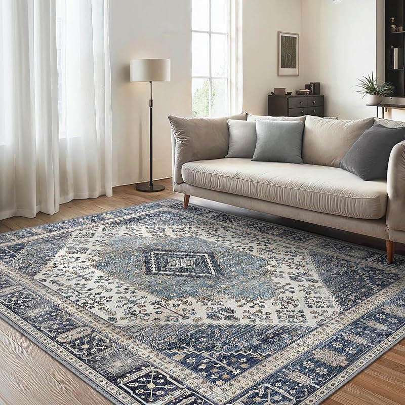 Alfombra Salon Sin Peluche,Alfombra Cocina Lavable Antideslizante,Alfombra Pasillo de Dormitorio,Alfombra Silla Escritorio,Comedor,Azul Oscuro,120x170 cm