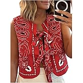 GORGLITTER Women's Bow Tie Front Vest Top Paisley Print Sleeveless Boho Country Concert Vest Tank Tops