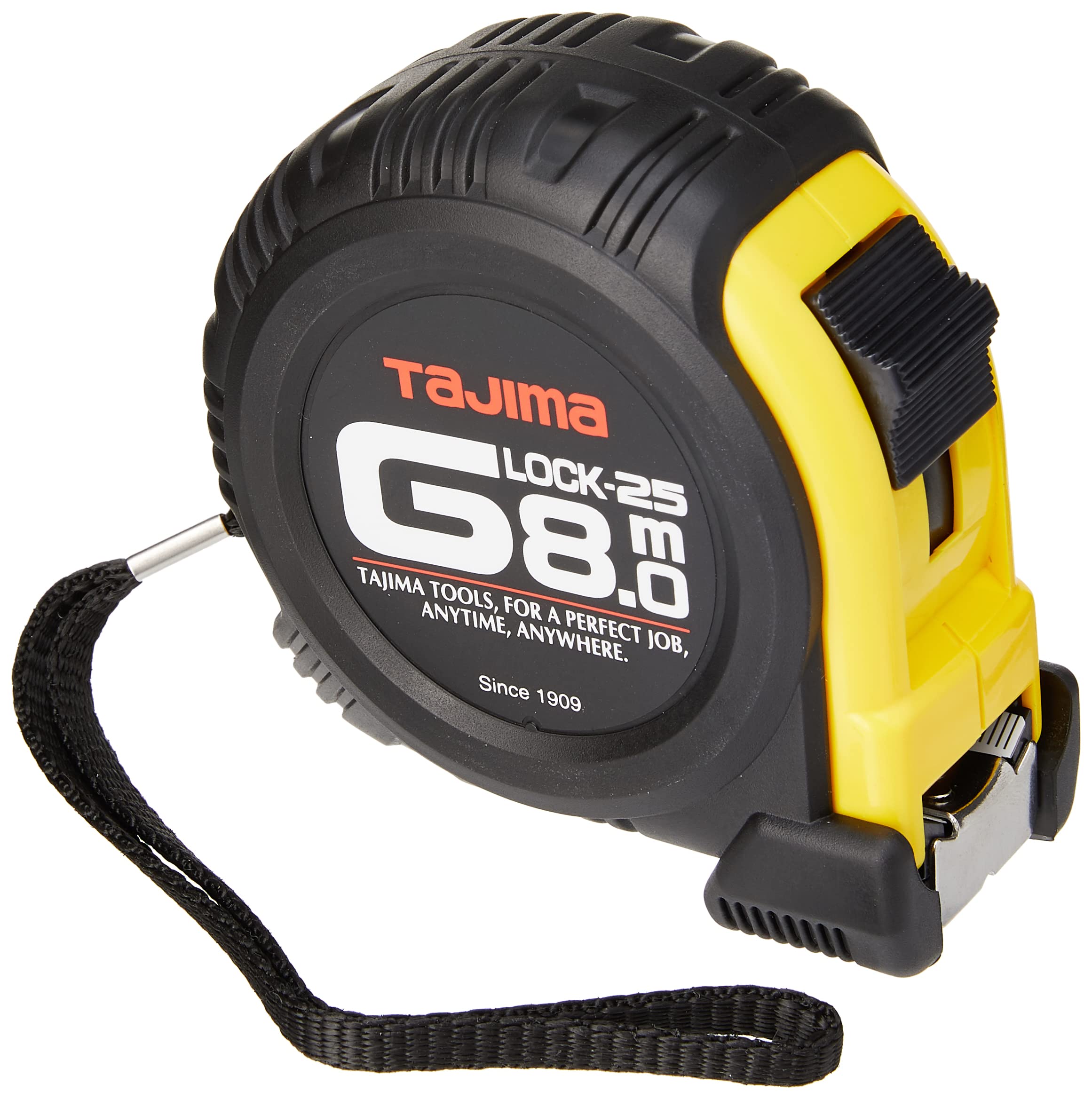 Tajima G5P80MY "G-Lock" Measuring Tape, Black/Yellow, 8 m x 25 mm