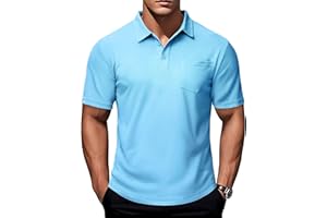 MAGCOMSEN Polo Shirts for Men with Pocket Short Sleeve Collared Golf Shirts Quick Dry Pique Performance Athletic Summer