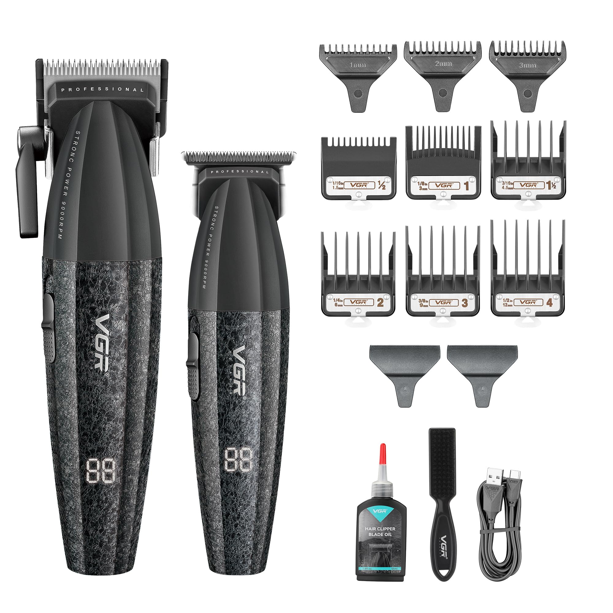 VGR Hair Clippers Men Cordless Set Beard Hair Trimmer - Professional Barber Combo 9000 RPM - Mens Hair Cutting Machine for Head Haircut - Electric Rechargeable USB-C - Barbershop Cutter Kit