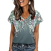 Zeagoo Womens Summer Tops Rolled Short Sleeve V Neck Shirts Casual Dressy Business Work Blouses Outfits