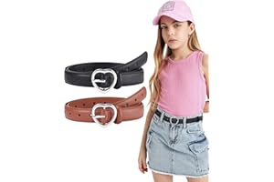 Monopa 2 Pack Kids Leather Girls Belt, with Heart Buckle for Pants Dress
