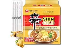 Ramen Noodles Nongshim - Shin Ramyun Gold - 4 Pack - Spicy Ramen Noodles Soup Asian Korean Food Nongshim Combo Bundle with 4 ALL.FOR.YOU. Branded Chopsticks