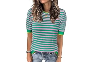 LAFURAL Womens Tops Summer Short Sleeve Shirts Striped Sweater Cute Casual Top Trendy Women Clothing Crewneck Knit Blouses