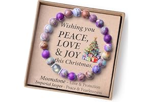 THEMEROL Cute Christmas Gifts for Kids/Teen Girls/Women-Love/Confidence-Handmade Natural Crystal Bracelets with Xmas-Themed Card