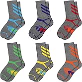 Comfoex Boys Crew Socks Athletic Long Cotton Socks For Kids Half Cushioned Calf Sports Socks 6 Pairs