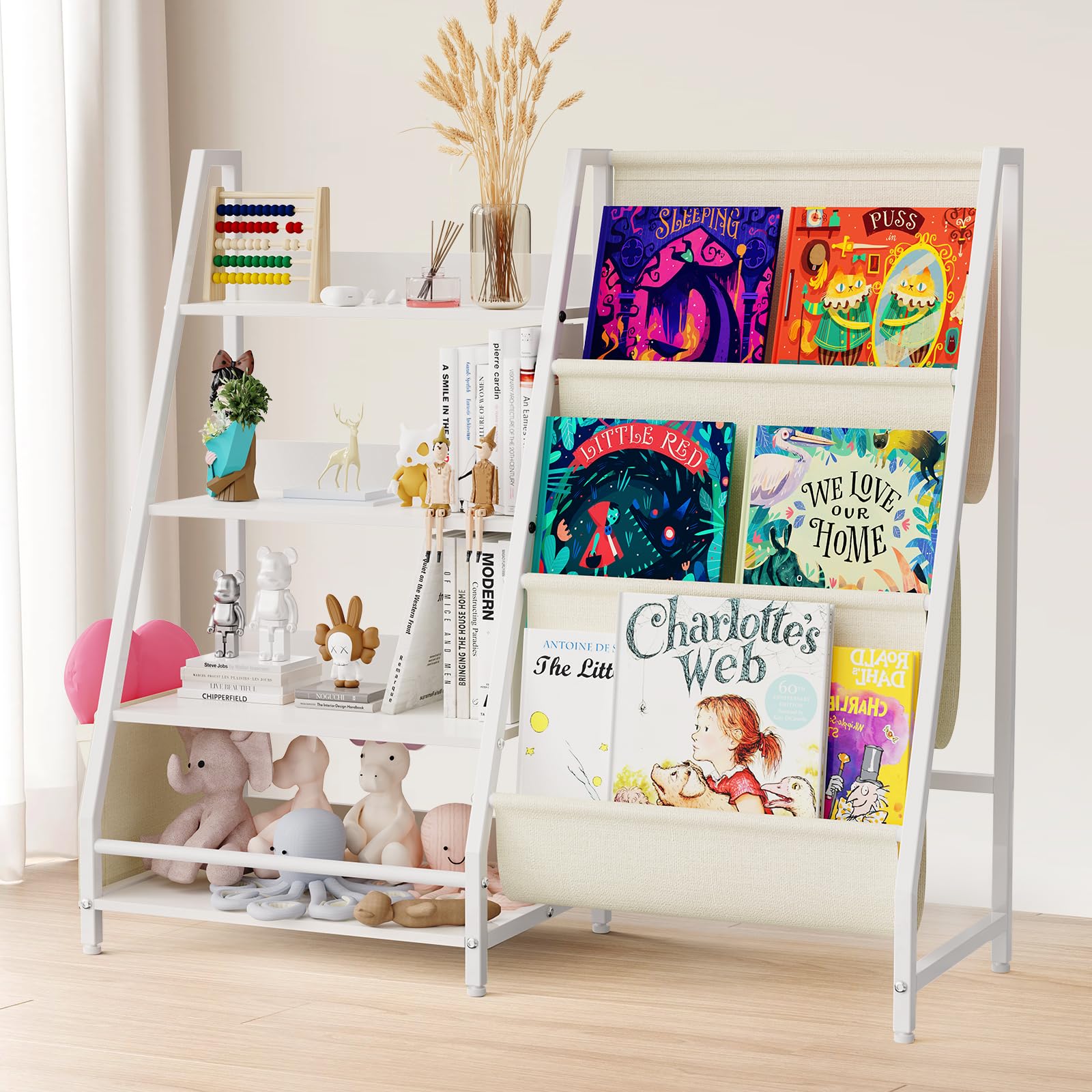Photo 1 of Huimpet Kids Bookshelf and Toy Organizer, 4 Tier Bookshelf for Kids, Montessori Baby Toddler Toy Storage Bookcase Book Shelf for Rooms, Bedroom, Playroom, Nursery