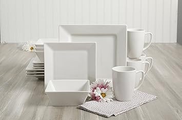 Gibson Home 99843.16RM Diamond Porcelain Dinnerware Set, White