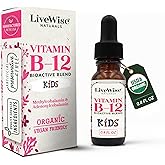 Live Wise Naturals Organic Vitamin B12 Liquid Drops for Kids – Bioactive Blend with Methylcobalamin & Adenosylcobalamin - Vegan, Non-GMO, USDA Organic, 3 Months Supply, 0.4 FL OZ