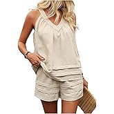 SOLY HUX Women's 2 Piece Casual Summer Outfits Sleeveless Halter Top and Wide Leg Shorts Matching Sets