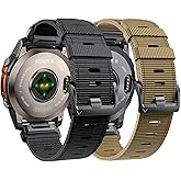 Compatible with Garmin Fenix 6 Watch Band for Fenix 8 47mm/8 Pro 47mm/Fenix 7/Fenix 6 Pro/5/5 plus, 22mm Quickfit Nylon Sport Watch Strap for Forerunner 945/965/935/Epix gen 2/Instinct,Black+Khaki