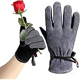 AOUCHI Leather Gardening Gloves for Men, Work Gloves for Welding, Construction, Chainsaw, Farm, Ranch, Yard Work, Abrasion Resistant, Cactus Thorn Proof (Black, Medium)