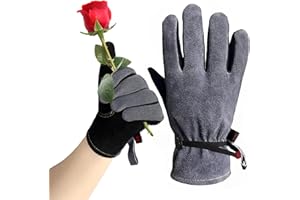 AOUCHI Leather Gardening Work Cowhide Thorn Proof Gloves with Cotton Lining for Weeding Pruning Yard Working for Men