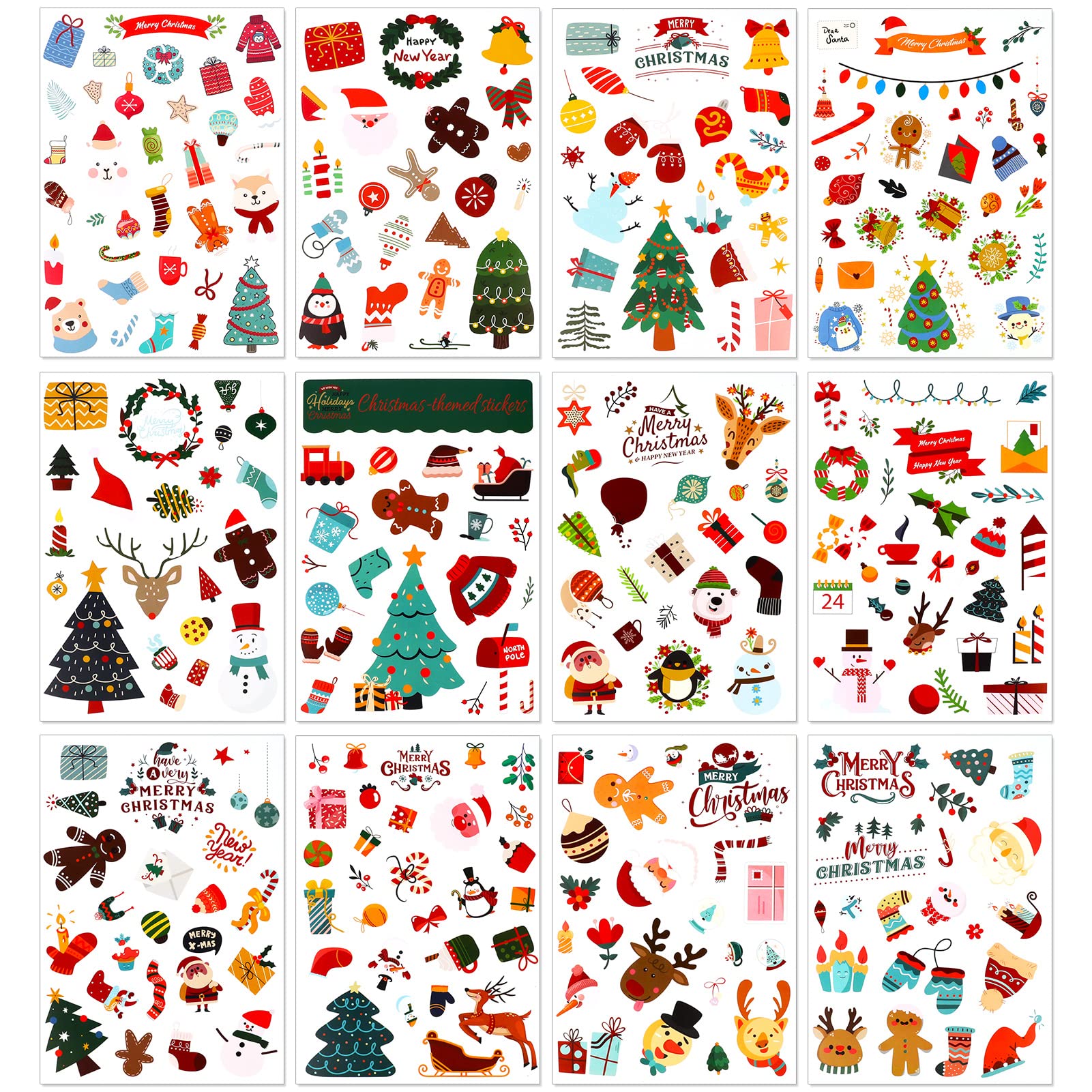 DPKOW 300pcs Christmas Stickers for Kids Crafts, Xmas DIY Stickers for Card Making Christmas DIY Scrapbooking Sticker Journal Photo Albums Supplies — image 1