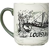 Artisan Owl Louisiana State Bayou Swamp Design Etched Green Swirl Souvenir Coffee Mug