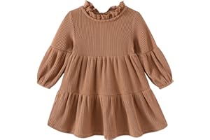 SWNONE Toddler Kids Baby Girl Dress Lantern Long Sleeve Solid Color Casual Dresses Girls Fall Winter Outfit Clothes