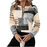 SOLY HUX Women's Color Block Printed Sweatshirt Half Zip Crew Neck Long Sleeve Casual Pullover Tops