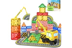 SOYEE Magnetic Tiles Magnetic Building Blocks Crane Truck STEM Building Toys for Kids 3 4 5 6 7 8 Year Old Boys Girls Birthday Xmas Gifts