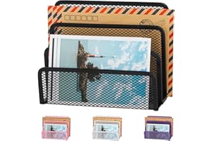 EASEPRES Desk Mail Organizer, Office Small Desktop Metal Mesh Envelope Letter Sorter Paper File Holder Organizer with 3 Verti