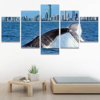 SIGNWIN 5 Panel Canvas Wall Art Modern Art Dolphin Expressive Marine Life Multicolor Nautical Photography Whale for Home Decorations Ready to Hang - 60