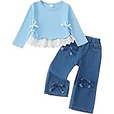 Kucnuzki Toddler Kids Girl Clothes Long Sleeve Shirt Tops Baggy Jeans Cute Pants Set Baby Girl Outfit 2 Piece Clothing