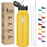 Han's Bottle Sports Water Bottle - 24 Oz, Straw Lid, Leak Proof, Vacuum Insulated Stainless Steel, Double Walled, Thermo Mug,Ginger