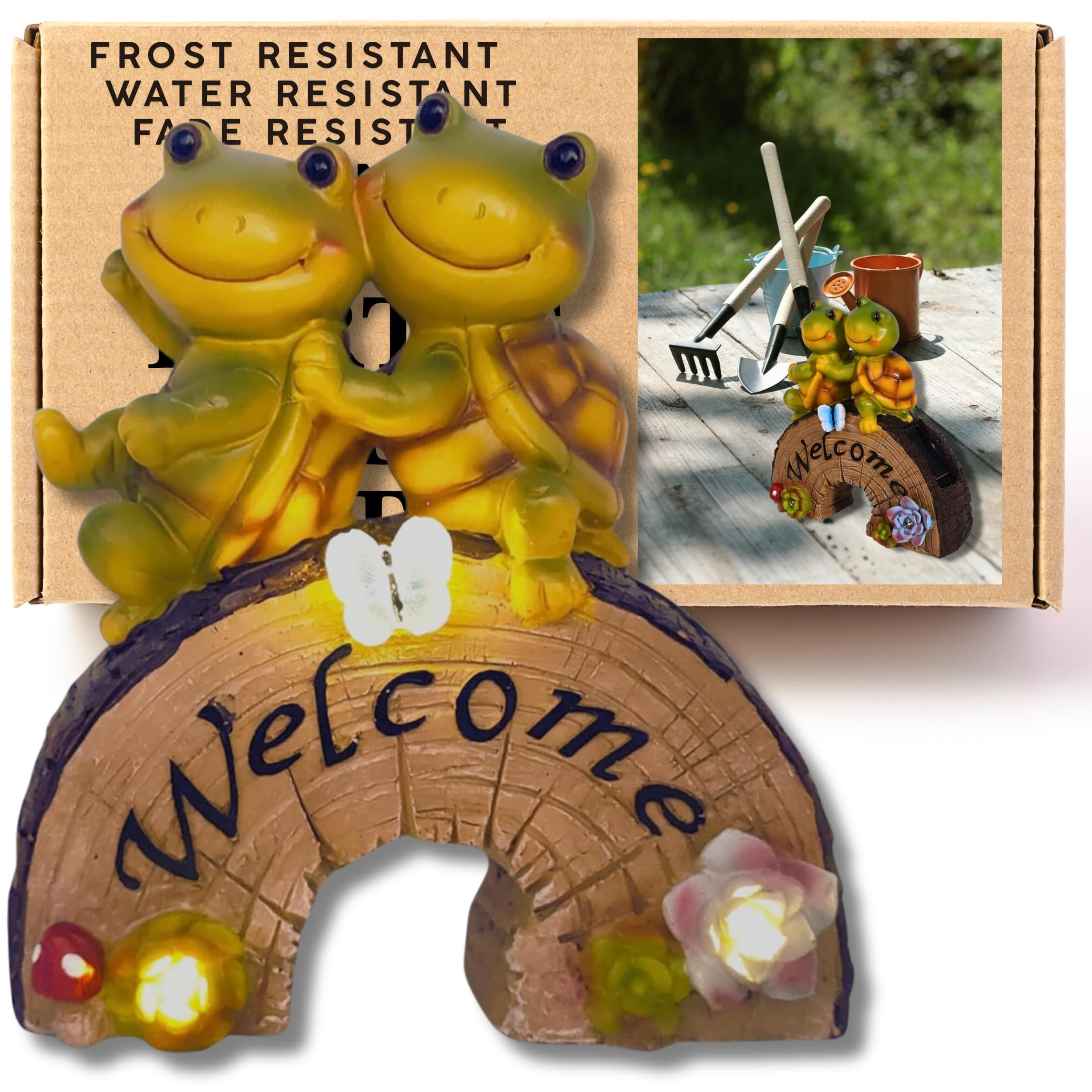 G&H Decor – Turtle Garden Ornament - Solar Powered Garden Animals for Garden – Weather Resistant Statue Decor - Hand Painted Solar Tortoise Garden Ornament - Turtle Statue for Outside