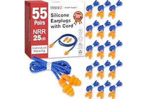 AZEN 55 Pairs Silicone Ear Plugs, Reusable Earplugs for Noise Reduction, 25dB NRR Corded Ear Plug for Sleeping Noise Cancelling, Ear Plug with String Individual Packing