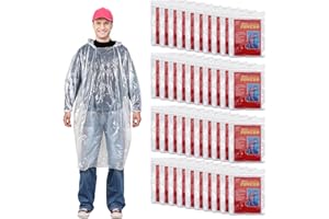 Xthrotsenk 40 Packs Disposable Rain Ponchos for Adult Rain Ponchos Bulk Clear Ponchos with Hood Emergency Rain Ponchos for Women and Men Elastic Sleeves Raincoat for Camping Hiking Outdoors