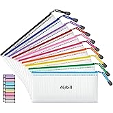 JARLINK 10 Pack A6 (9.3 × 4.0 in) Mesh Zipper Pouch Bags, Waterproof Pencil Pouch for School Supplies Storage, Small Zipper Pouches for Cash, Cosmetics, Travel Organization, 10 Colors