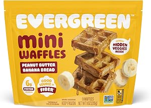 Evergreen Peanut Butter Banana Bread Waffles, 100% Whole Grain, 1 Full Combined Serving of Fruits & Veggies, Supports Gut Hea