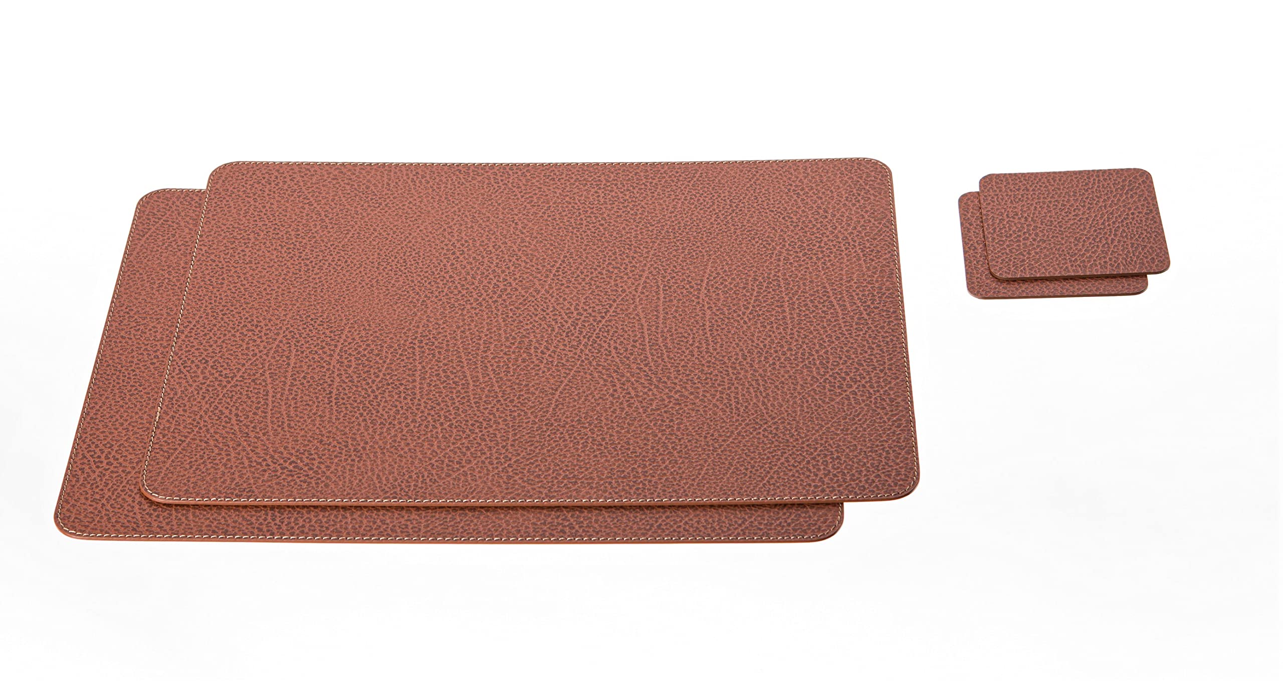 Nikalaz Set of 2 Placemats and 2 coasters, table mats, place mats 40 x 30 cm and coasters 10 x 10 cm, Recycled leather (Dirty Brown)