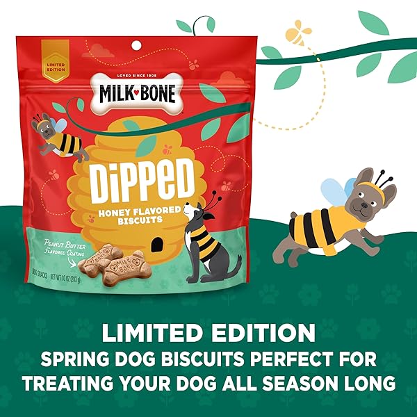 MILK-BONE DIPPED HONEY FLAVORED BISCUITS WITH PEANUT BUTTER FLAVORED COATING, 10 OZ