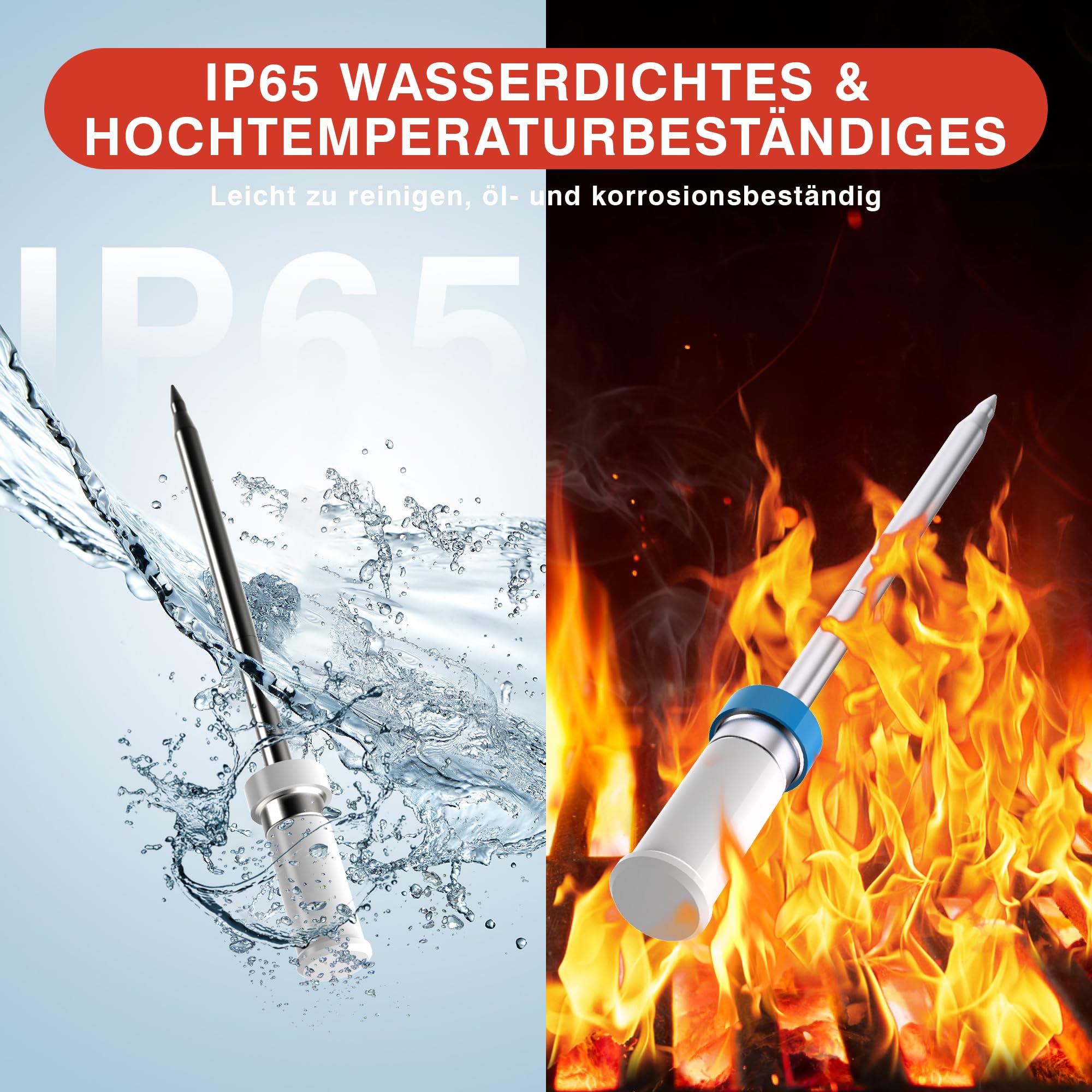 Fleischthermometer Kabellos mit APP Digital Bratenthermometer Kabellos, Grillthermometer Kabellos Bratenthermometer Digital, Backofenthermometer, Küchenthermometer LCD für Kochen, Fleisch, Grillen,BBQ