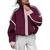 Ziqoty Women Fleece Jacket Zip Up Fuzzy Sherpa Jackets Long Sleeve Winter Outerwear Casual Daily Chilly Outings with Pockets