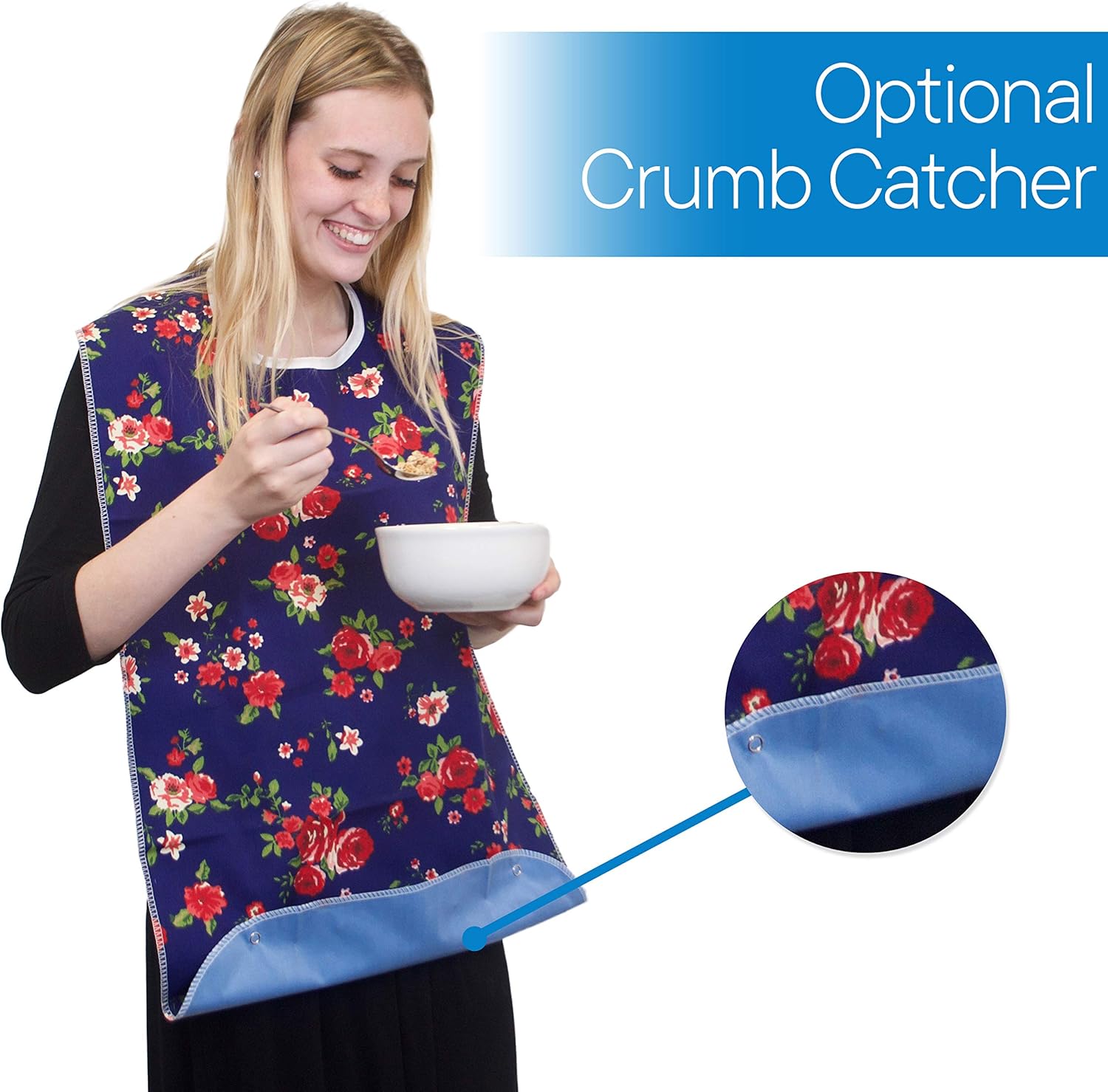 RMS 3 Pack Adult Bib Washable Reusable Waterproof Clothing Protector with Optional Crumb Catcher and Vinyl Backing 34"X18" (Butterfly/Blue Rose/Heritage): Health & Personal Care