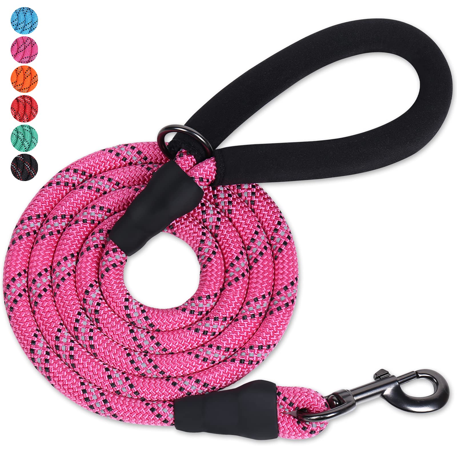 VIVAGLORY Rope Dog Lead Roperex Dog Lead, Leash with Soft Padded Handle for Walking & Training, Strong Rope & Reflective Heavy Duty for Pet, 150 x 1.2cm, Pink