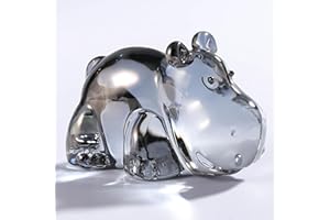 Qianwei Grey Crystal Hippopotamus Gifts for Women - Handmade Hippopotamus Glass Animals Hippo Collectible Figurines Crystal Office Desk Table Home Decor Paperweight