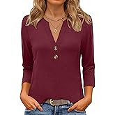 ANRABESS Women 3/4 Length Sleeve Henley Tops V Neck Business Casual Work T Shirts Cute Travel Shirt 2026 Spring Trendy Outfit