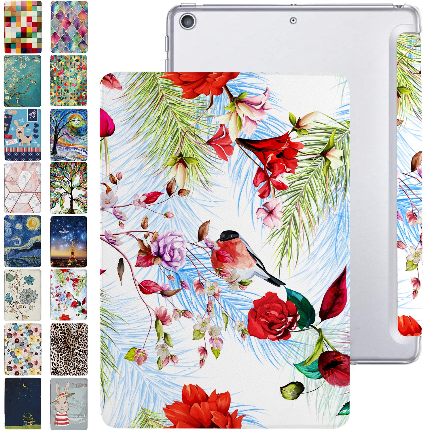 DuraSafe Cases for iPad Air 4th Air 5th Air 6th Gen [ Air 4 / Air 5 Air 6 / Air 11] A2588 A2316 MM6R3B/A MM6T3B/A MYHX2B/A MYJ22B/A Trifold Printed PC Lightweight Clear Cover - Birds & Flowers